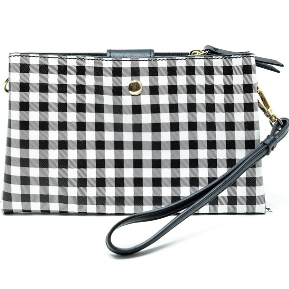 Nanette Lepore Triple Convertible Wallet on a String Black/White Gingham - Picture 6 of 7
